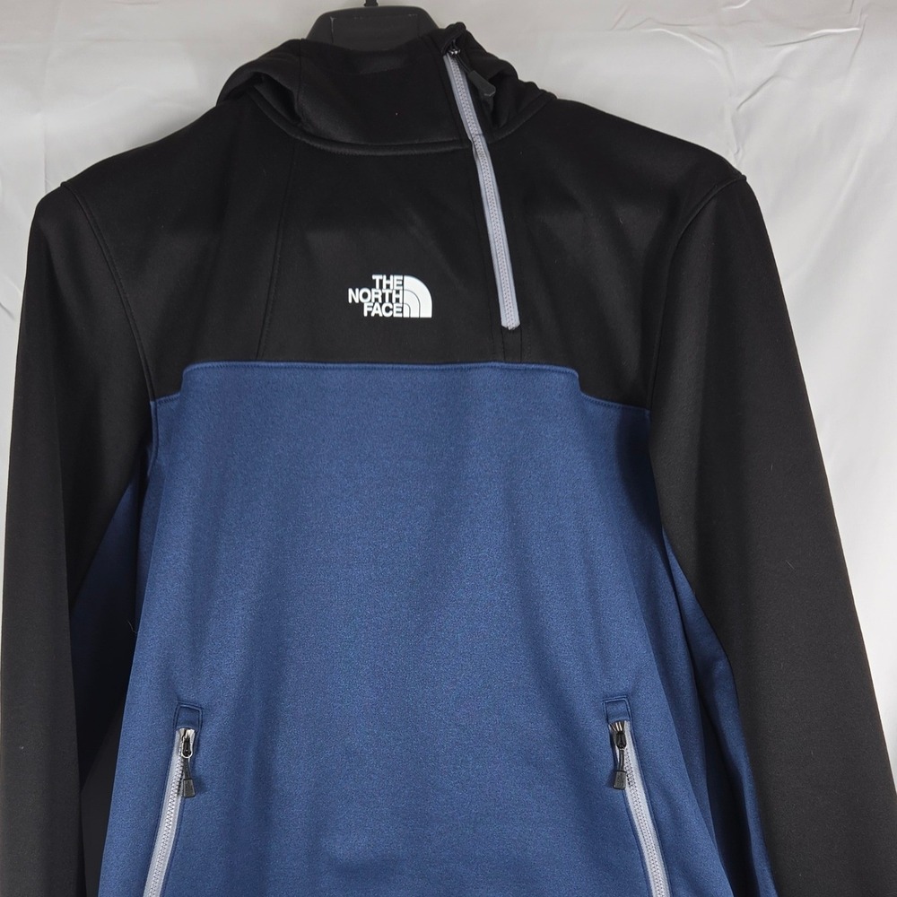 The North Face Mens‎ Blue Black Colorblock Quarter Zip Hoodie Fleece Jacket Med